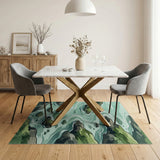 Teal Flowing Stream Mossy Rocks Area Rug