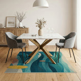 Teal Ocean Waves Surfboard Coastal Area Rug