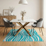 Teal Wavy Coastal Beach Area Rug