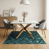Teal Geometric Lattice Blue and Teal Area Rug