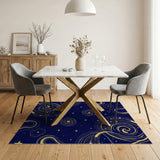 Navy Blue Golden Cosmic Swirl Area Rug