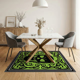Tribal Black Skull on Vibrant Green Rug