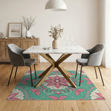 Teal Pink Floral Persian Area Rug