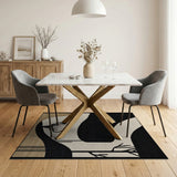 Black White Abstract Deer Silhouette Rug