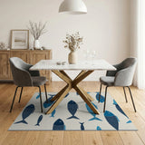 Whimsical Navy Fish Coastal Area Rug