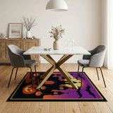 Spooky Haunted Castle Halloween Rug with Jack-o'-Lanterns