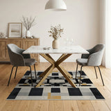 Modern Geometric Black Grey Gold Area Rug