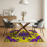 Vibrant Purple Mandala Area Rug on Sunny Yellow