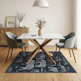 Tribal Elephant Herd Black White Area Rug