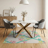 Teal Vine Pink Floral Lattice Area Rug