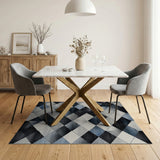 Modern Blue Grey Diamond Geometric Area Rug