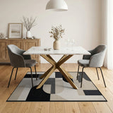 Black and White Geometric Modern Geometric Black White Area Rug
