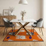 Playful Cartoon Wolves Orange Area Rug