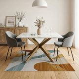 Abstract Wave Area Rug in Teal Terracotta Cream