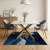 Navy Blue Gold Marble Wave Abstract Area Rug