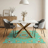 Teal Mandala Floral Area Rug