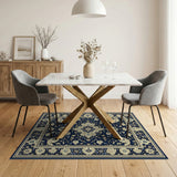 Navy Blue and Teal Navy Blue Traditional Persian Area Rug