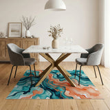 Abstract Teal Orange Swirl Area Rug