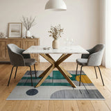 Modern Geometric Teal Yellow Abstract Area Rug