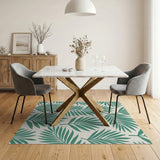 Coastal Beach Lush Green Palm Frond Area Rug