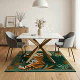 Orange Tiger in Lush Green Jungle Rug