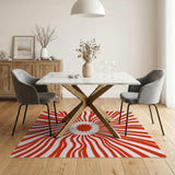 Bold Red Wavy Starburst Area Rug