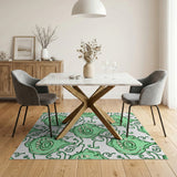 Green Swirling Floral Teardrop Area Rug