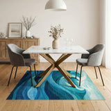 Ocean Wave Blue Teal Coastal Area Rug