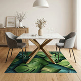 Lush Green Monstera Leaves Boho Chic Area Rug