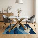 Blue Teal Geometric Ocean Waves Mountains Rug