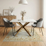 Beige and Neutral Elegant Beige Floral Vine Border Rug