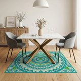 Traditional Persian Blue and Teal Mandala Persian Area Rug