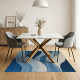 Geometric Modern Cascading Blue Waves Area Rug