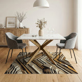 Layered Tan Zigzag Geometric Area Rug
