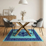 Navy Ornate Medallion Area Rug on Teal