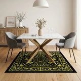 Gold and Silver Ornate Black Gold Floral Vintage Area Rug