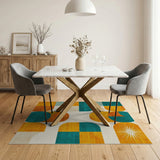 ODIKA Mid-Century Modern Geometric Washable Area Rug, Teal & Mustard