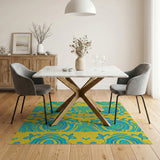 Vibrant Yellow Blue Swirl Geometric Area Rug