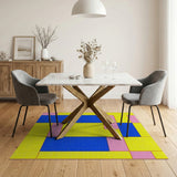 Vibrant Yellow Blue Pink Geometric Block Rug