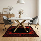 Washable Vintage Red and Black Floral Border Area Rug
