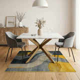 Abstract Navy Yellow Wave Geometric Rug