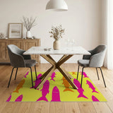 Vibrant Pink Orange Fish on Yellow Area Rug