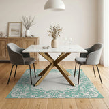 Blue and Teal Teal Ornate Floral Border Area Rug