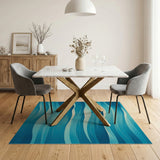 Serene Blue Teal Waves Area Rug