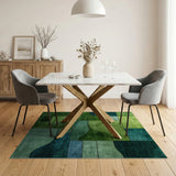 Teal and Lime Green Geometric Modern Area Rug
