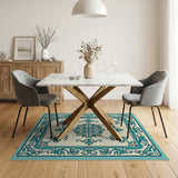 Elegant Blue Teal Persian Medallion Rug
