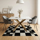 Black and White Distressed Black White Checkerboard Area Rug