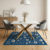 Navy Blue Chamomile Floral Area Rug