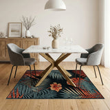 Tropical Palm Leaf Hibiscus Area Rug