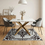 Black and White Traditional Persian Ornate Black White Persian Medallion Area Rug